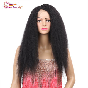 Long Kinky Straight Wig Synthetic Lace