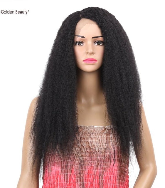 Long Kinky Straight Wig Synthetic Lace